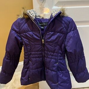 Stylish Purple Kids Puffer Jacket with Faux Fur Trim